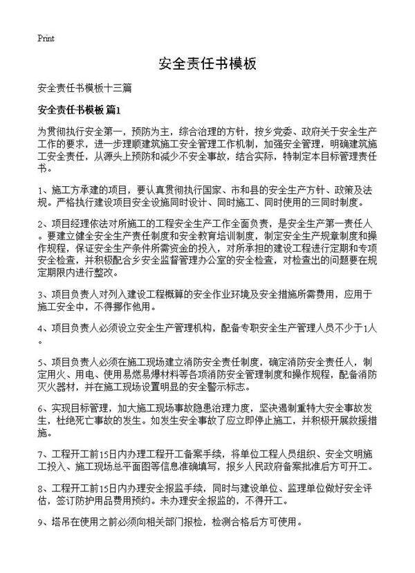 安全责任书模板