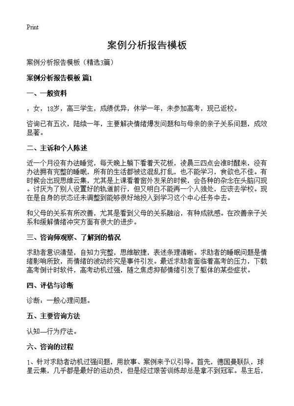 案例分析报告模板3篇