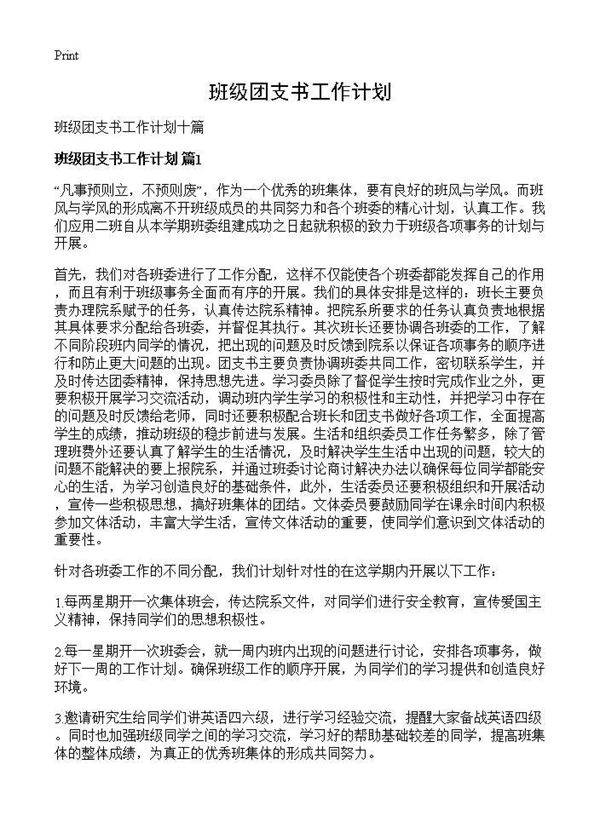 班级团支书工作计划
