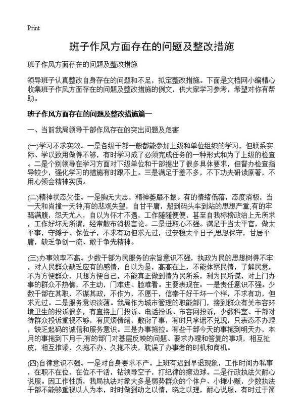 班子作风方面存在的问题及整改措施