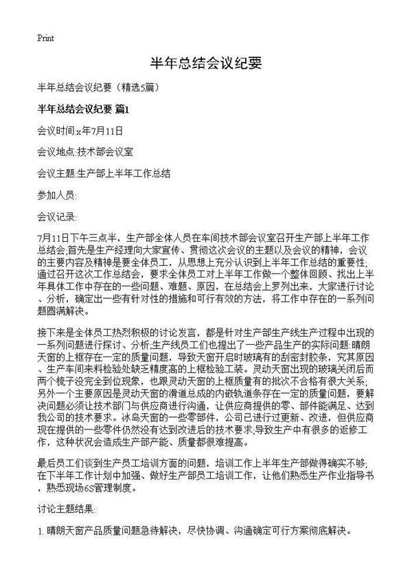 半年总结会议纪要5篇