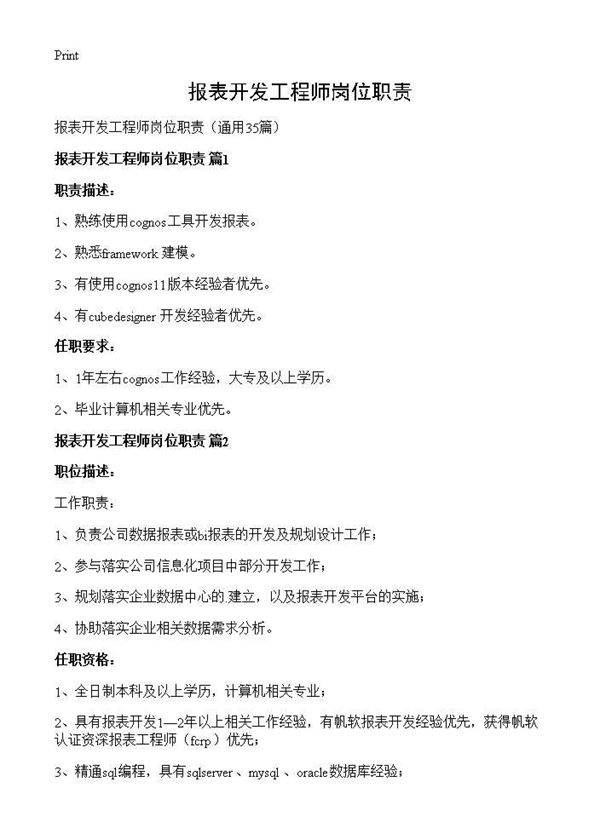 报表开发工程师岗位职责35篇