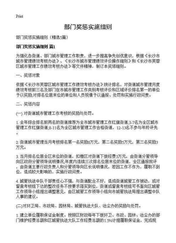 部门奖惩实施细则5篇