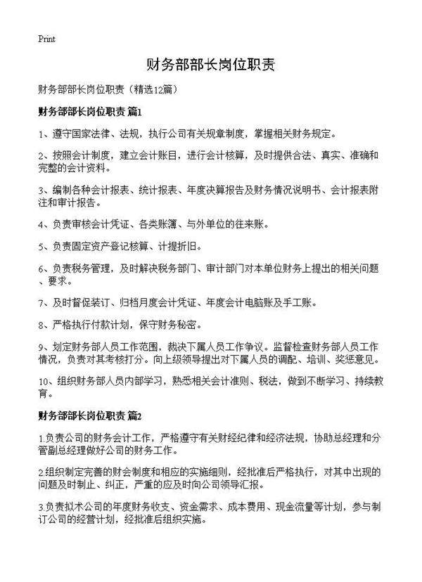 财务部部长岗位职责12篇