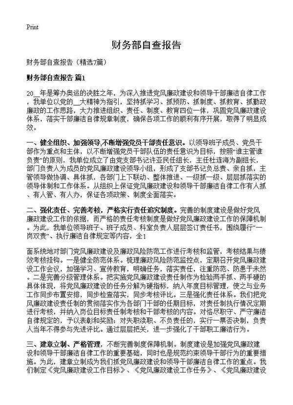 财务部自查报告7篇