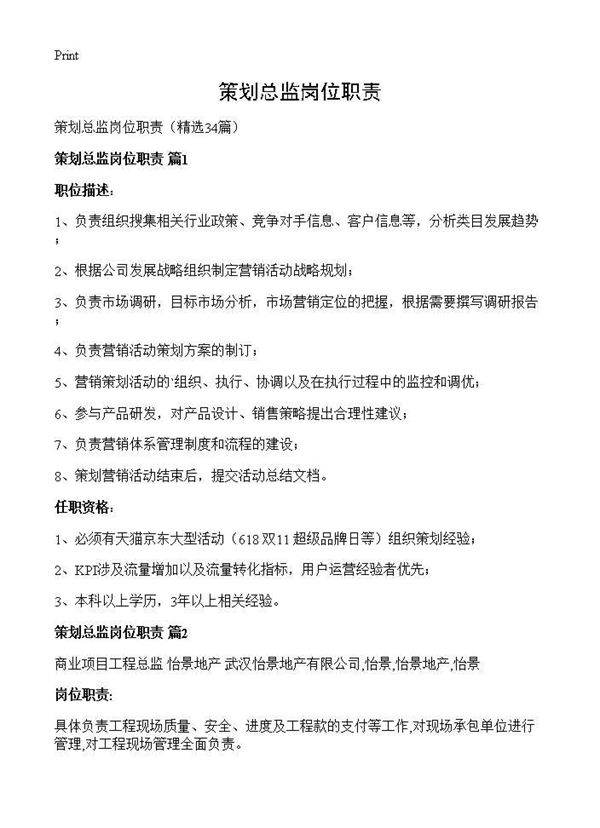 策划总监岗位职责34篇