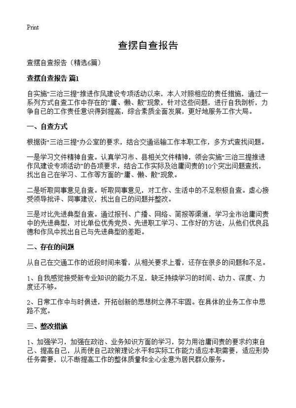 查摆自查报告6篇