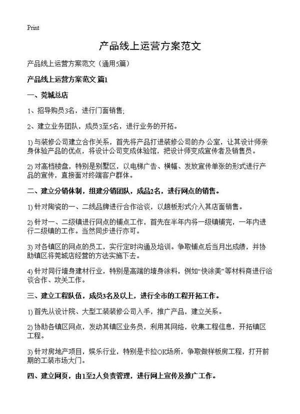 产品线上运营方案范文5篇