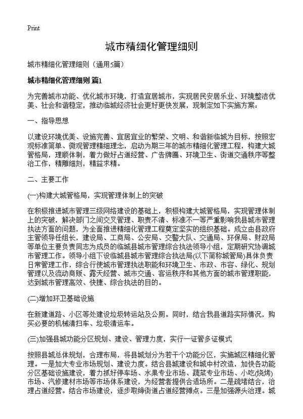 城市精细化管理细则5篇