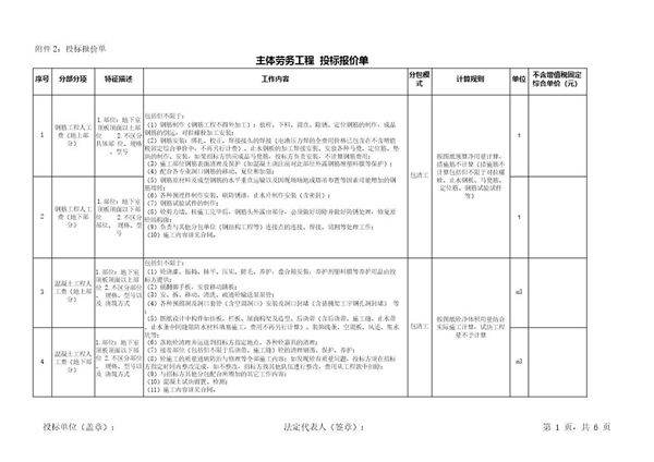 劳务部分报价单