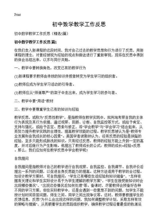 初中数学教学工作反思5篇