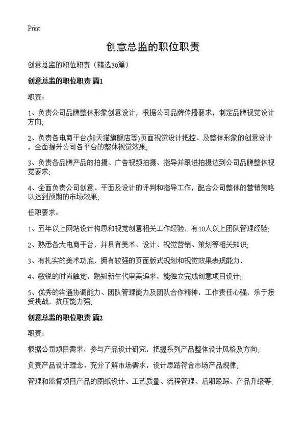 创意总监的职位职责30篇