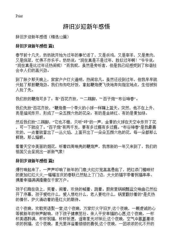 辞旧岁迎新年感悟12篇