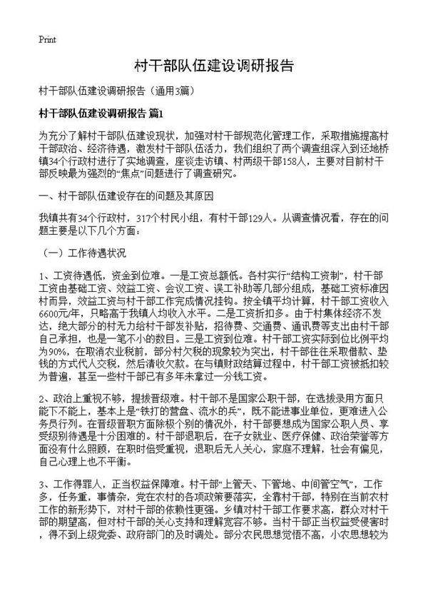 村干部队伍建设调研报告3篇