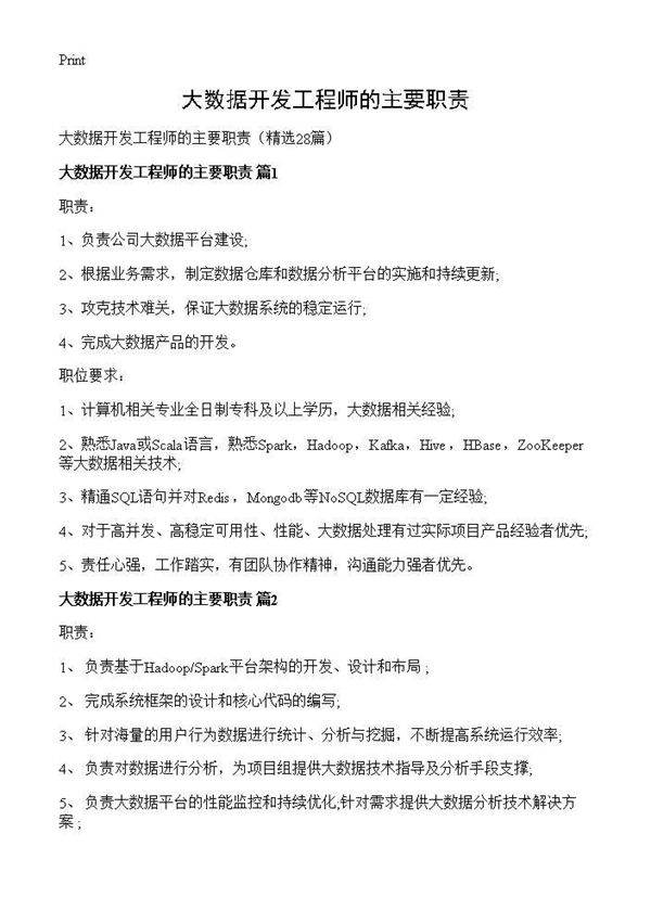大数据开发工程师的主要职责28篇