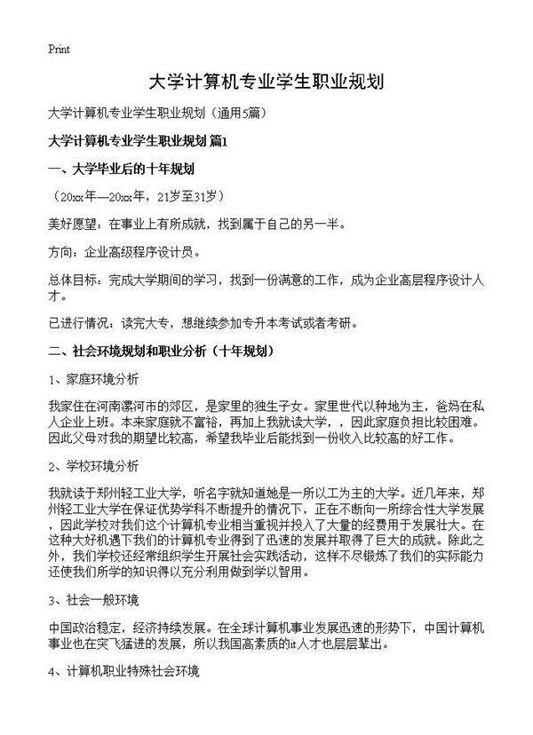 大学计算机专业学生职业规划5篇