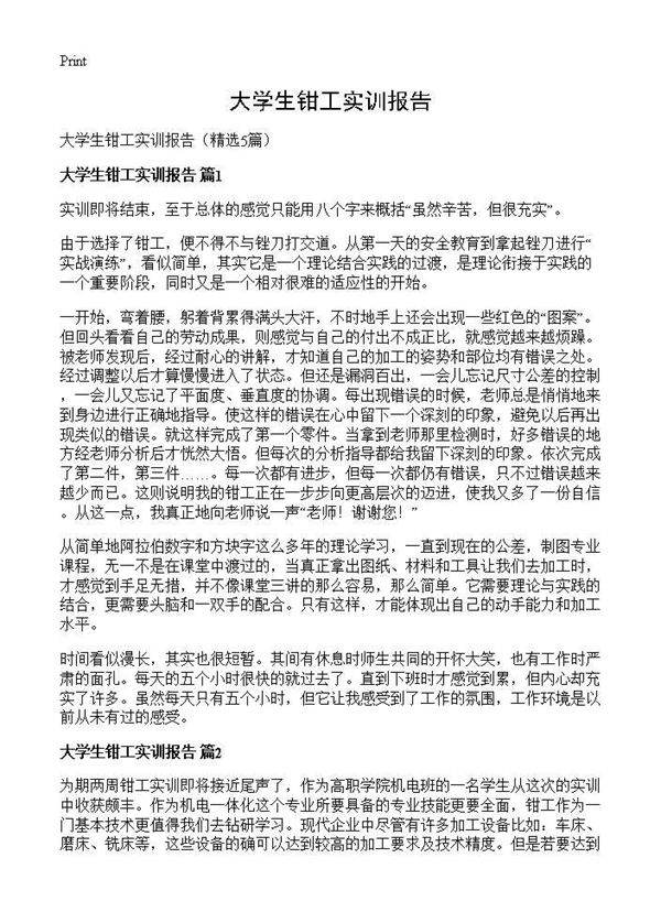 大学生钳工实训报告5篇