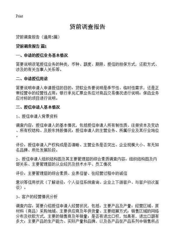 贷前调查报告5篇