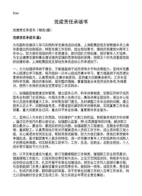 党建责任承诺书5篇