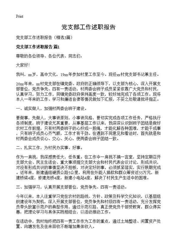 党支部工作述职报告3篇