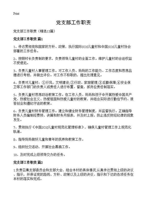 党支部工作职责13篇