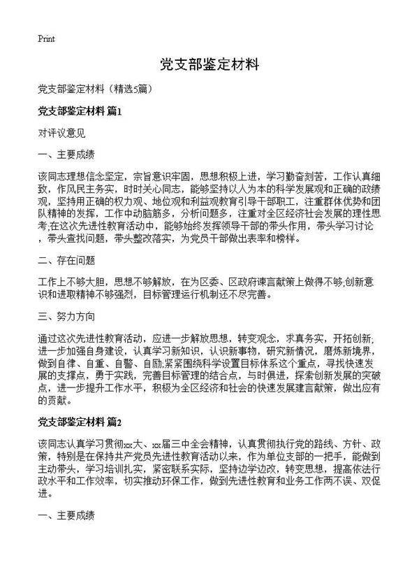 党支部鉴定材料5篇