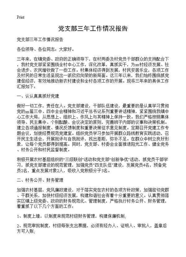 党支部三年工作情况报告