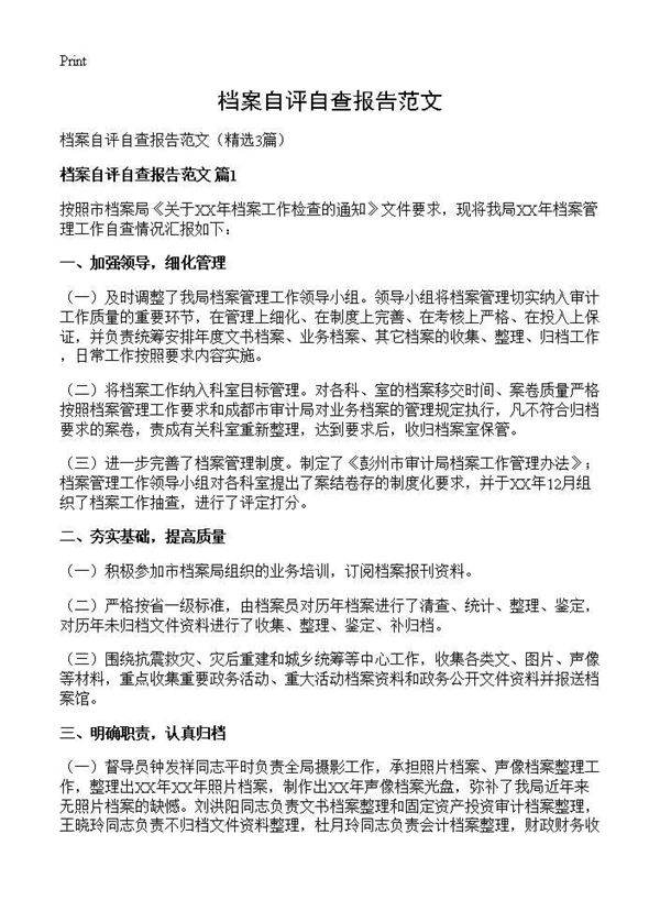 档案自评自查报告范文3篇