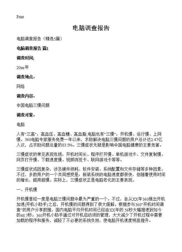 电脑调查报告5篇