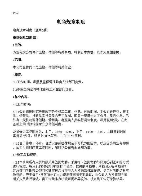电商规章制度5篇