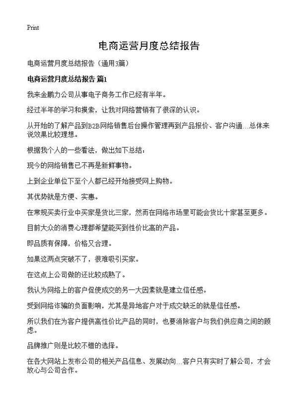 电商运营月度总结报告3篇
