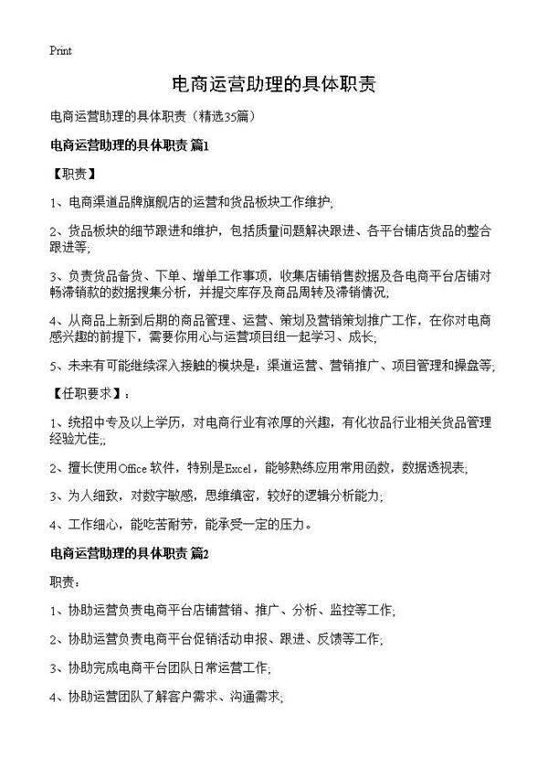 电商运营助理的具体职责35篇