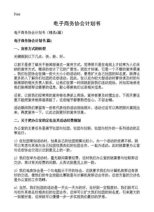 电子商务协会计划书6篇