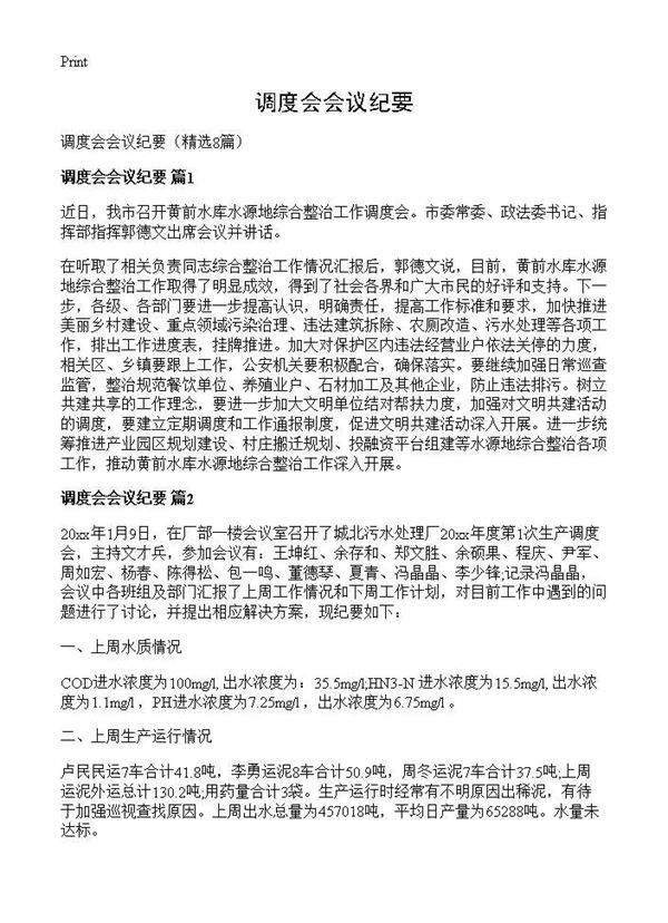 调度会会议纪要8篇