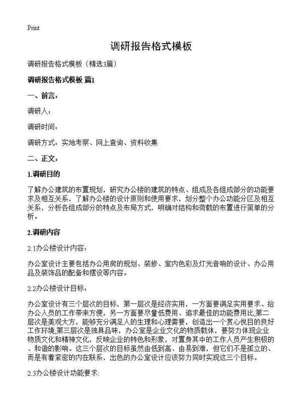 调研报告格式模板3篇