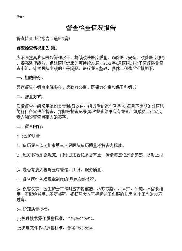 督查检查情况报告3篇