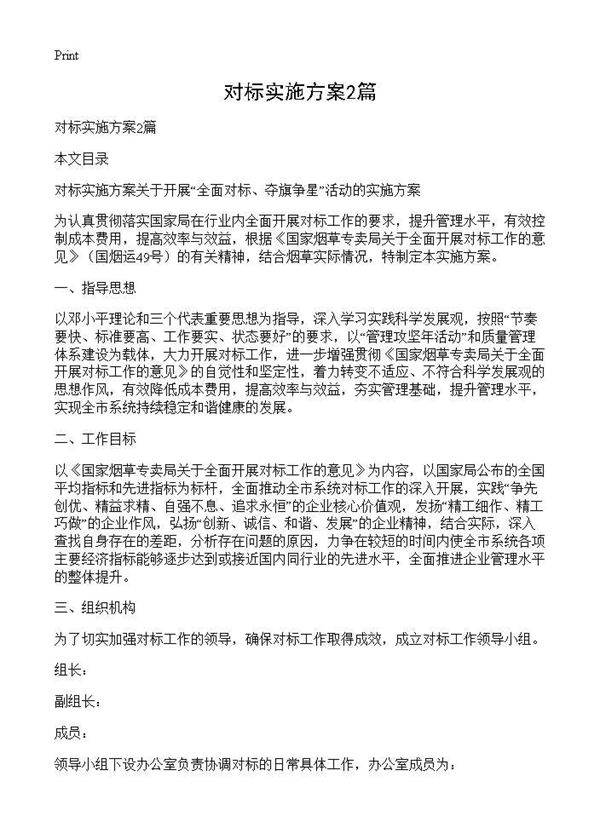 对标实施方案2篇