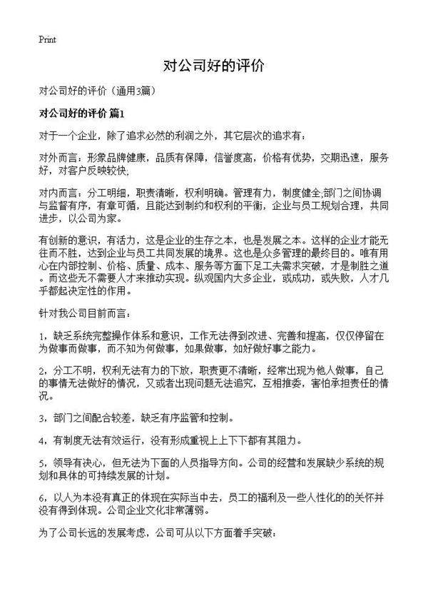 对公司好的评价3篇
