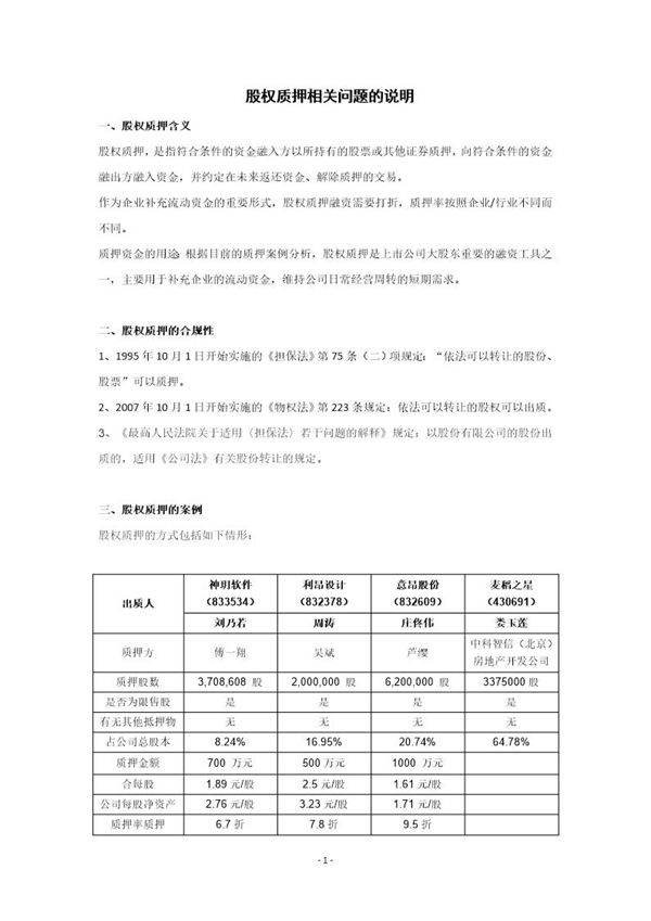 股权质押相关说明