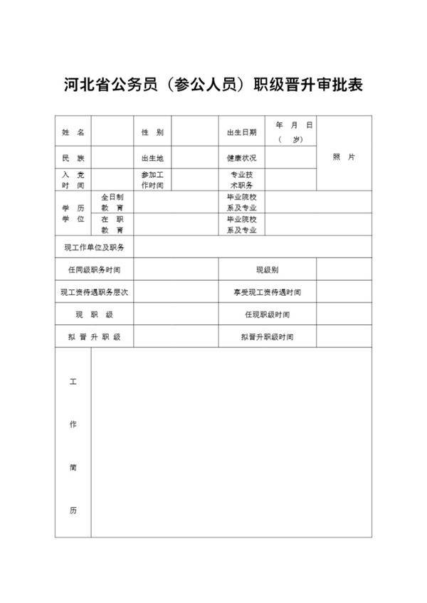 河北省公务员(参公人员)职级晋升审批表