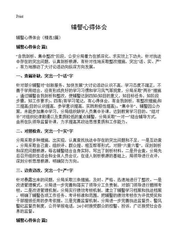 辅警心得体会3篇