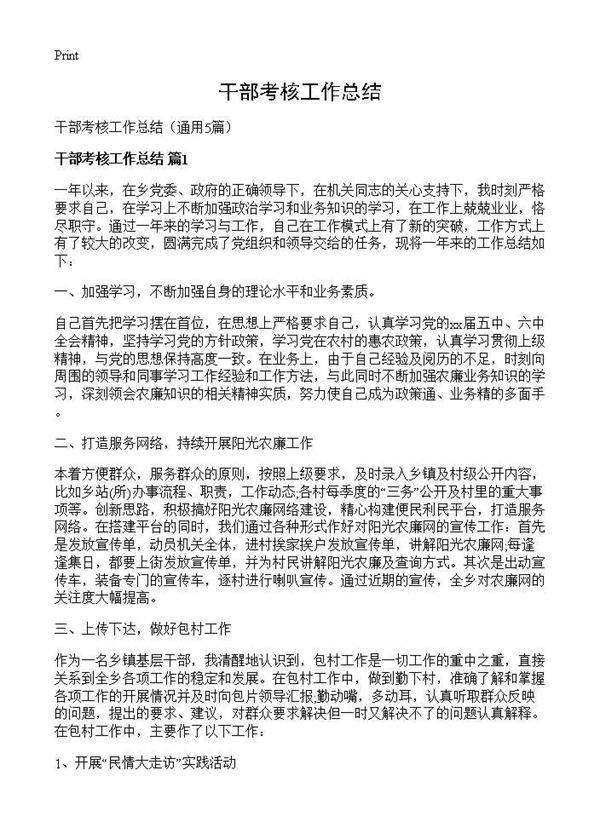 干部考核工作总结5篇