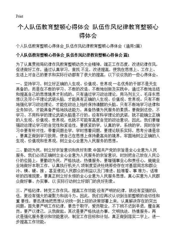 个人队伍教育整顿心得体会 队伍作风纪律教育整顿心得体会5篇