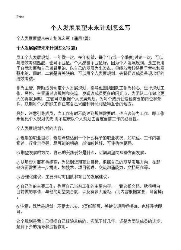 个人发展展望未来计划怎么写5篇