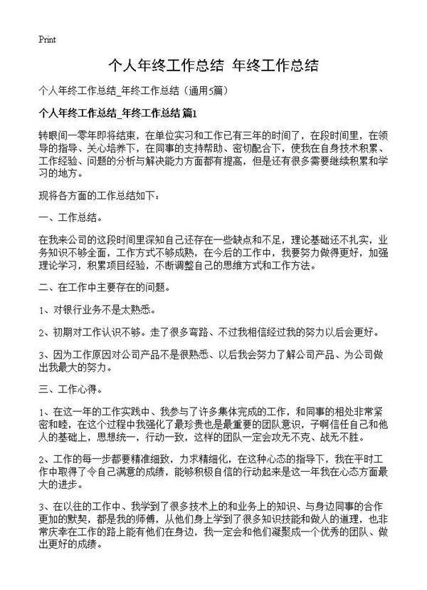 个人年终工作总结 年终工作总结5篇