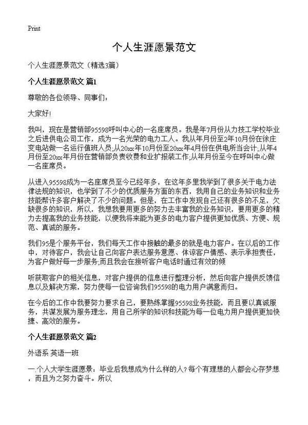 个人生涯愿景范文3篇