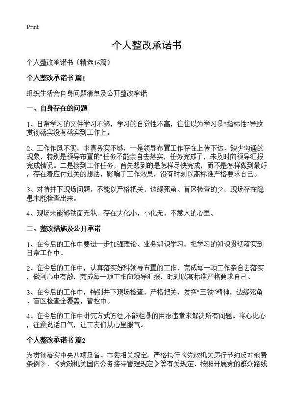 个人整改承诺书16篇