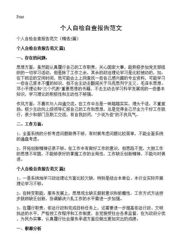 个人自检自查报告范文5篇