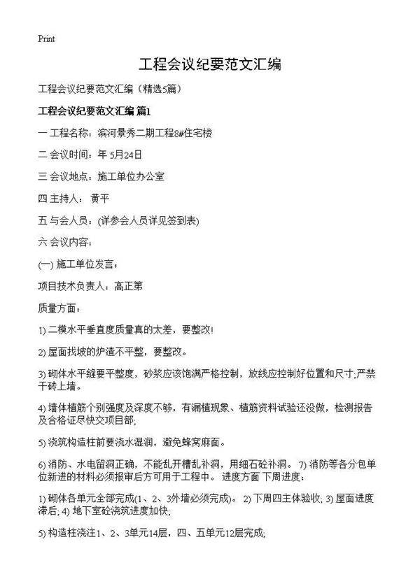 工程会议纪要范文汇编5篇