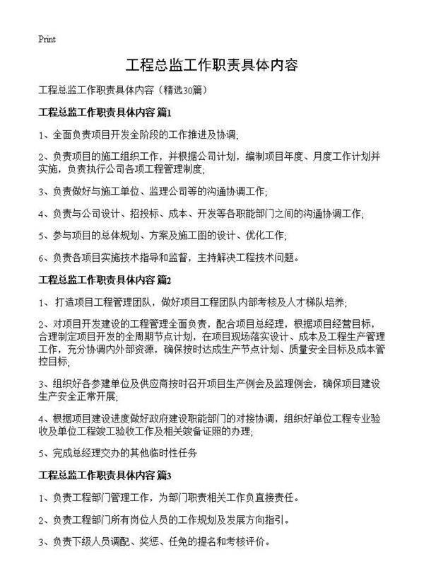工程总监工作职责具体内容30篇